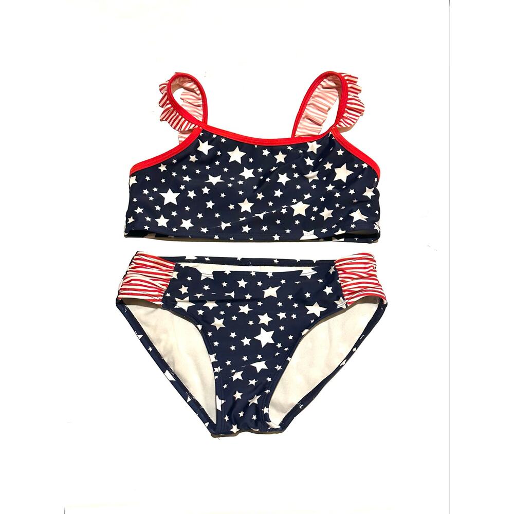 Cat & Jack Girls Patriotic Stars Bikini Swimsuit Set L 10/12